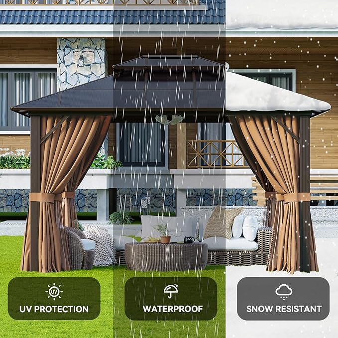 Aoxun 10'x12' Hardtop Gazebo, Aluminum Frame Permanent Pavilion - Image 5