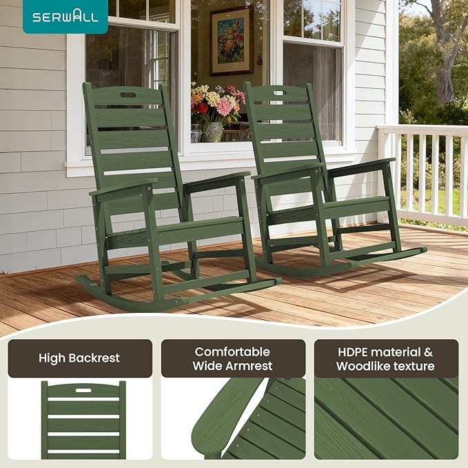 SERWALL Outdoor Rocking Chair Set of 2, Oversized Rocking Chair - Image 9