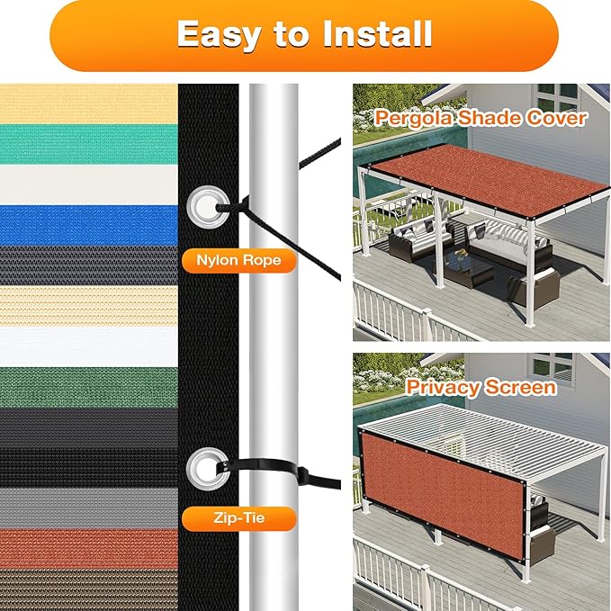 Artpuch 90% Sun Shade Cloth, 11 x 11 FT Pergola Shade Cover Canopy - Image 5