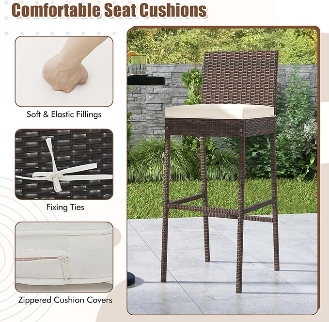HAPPYGRILL Wicker Patio Barstools Set of 2, Outdoor Rattan Bar Chairs - Image 6