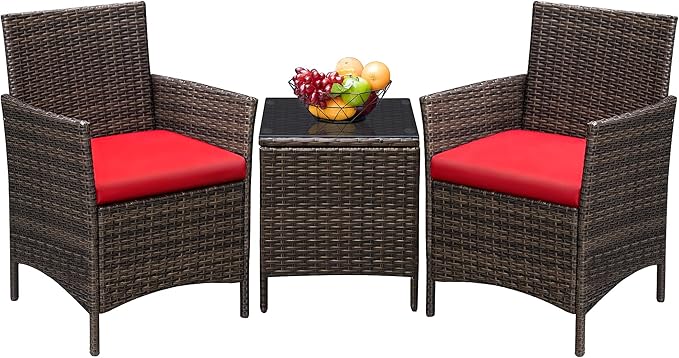 Greesum 3 Pieces Patio Furniture Sets Outdoor PE Rattan Wicker Chairs by BuynowfromGreesum