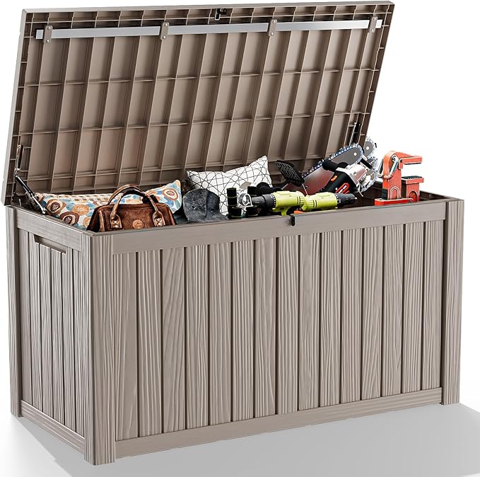 EasyUp 180 Gallon Outdoor Storage Box, Resin Waterproof UV-Resistant Deck Box by EASYUP