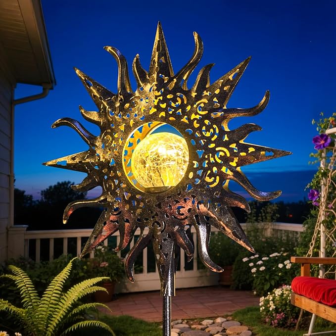 HOMEIMPRO Large Sun Solar Garden Decor Lights Outdoor Garden Gifts Mom Dad by Homeimpro