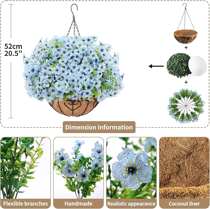 Artificial Hanging Flower for Outdoors, Fake Hanging Basket for Outside - Image 2