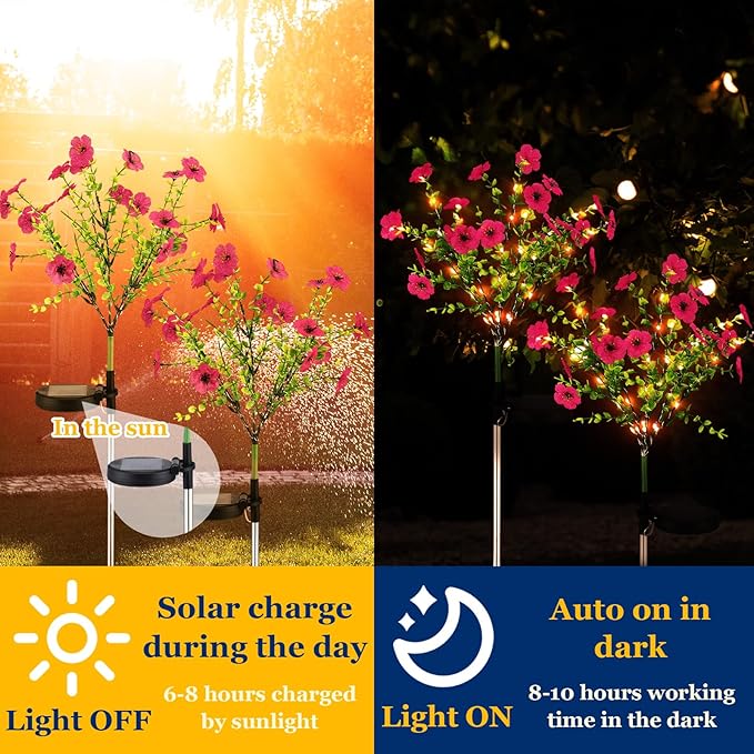 2 Pack Solar Stake Lights Outdoor Decor Waterproof Mums Artificial Flowers - Image 4
