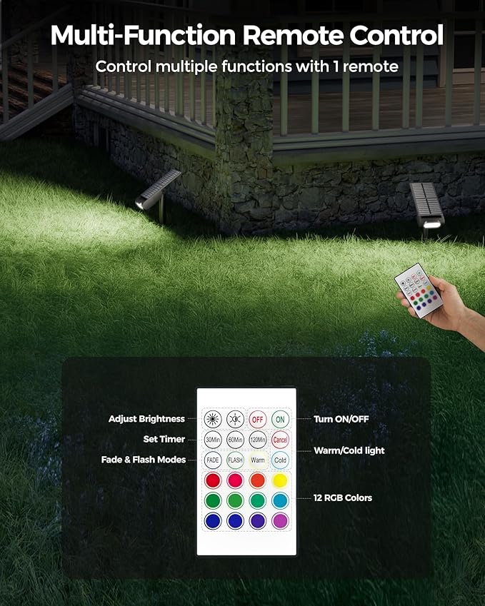 Solar Spot Lights Outdoor, 12 Color Modes Landscape Light Waterproof IP67 - Image 5
