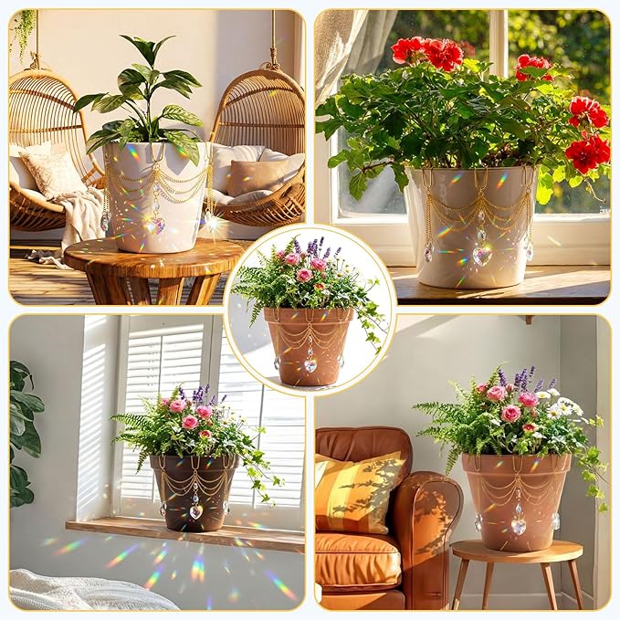 Sun Catcher Plant Hanger with Beads and Glass Crystal Beaded Plant Accessories - Image 6