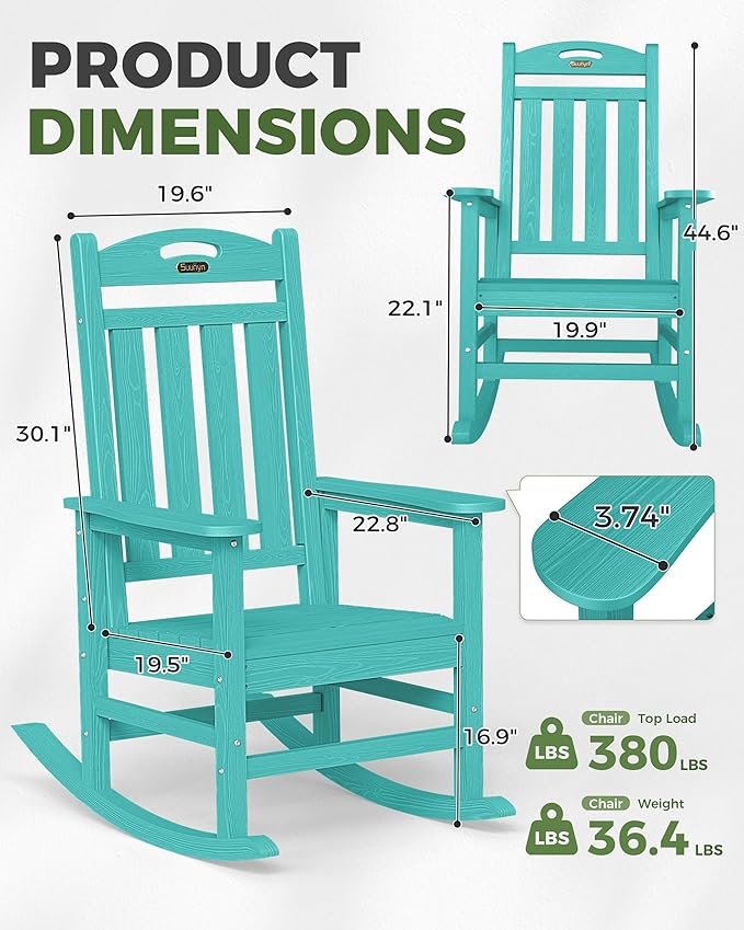 Oversized Outdoor Rocking Chair, High Back Porch Rocker Chair, HDPE All Weather - Image 3