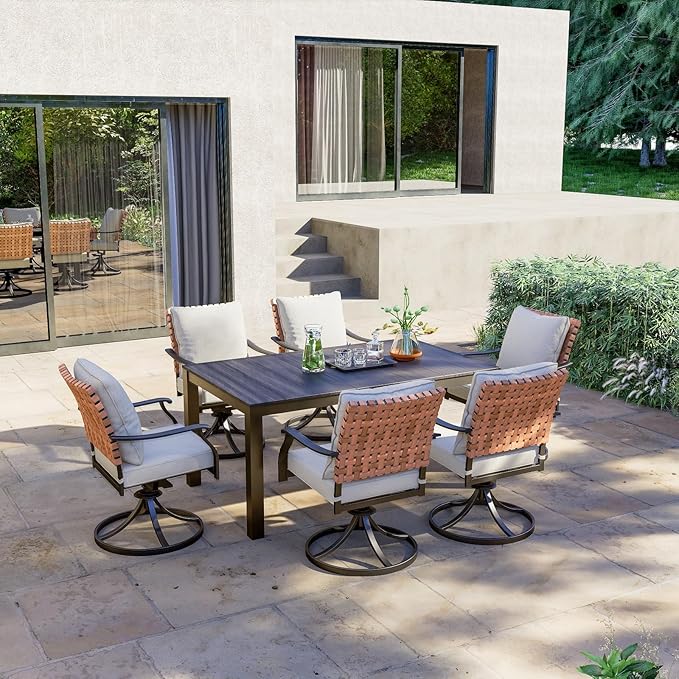 Grand patio 7-Piece Outdoor Dining Set, 6 Leather-Look Wicker Swivel Patio - Image 2