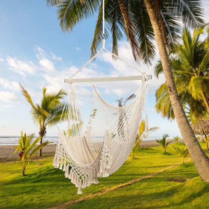 Hammock Chair，Max 330lbs, Large Hanging Chair, Soft Cotton Rope Swing Chair - Image 2