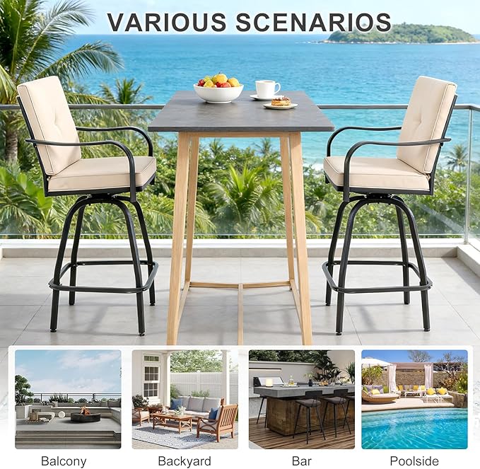 Patio Swivel Bar Stools Set of 6, Outdoor Bar Height Swivel Chairs - Image 7