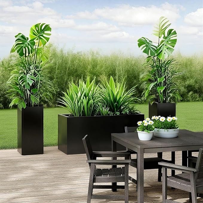 Steel Planter 36" x 12" x 16" Metal Rectangle Outdoor Planter Black Powder - Image 7