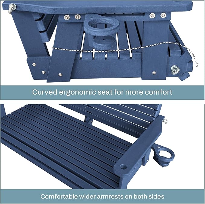 HDPE Porch Swing with 18/8 Stainless Steel Bolts, Ergonomic Design, Ultra - Image 5