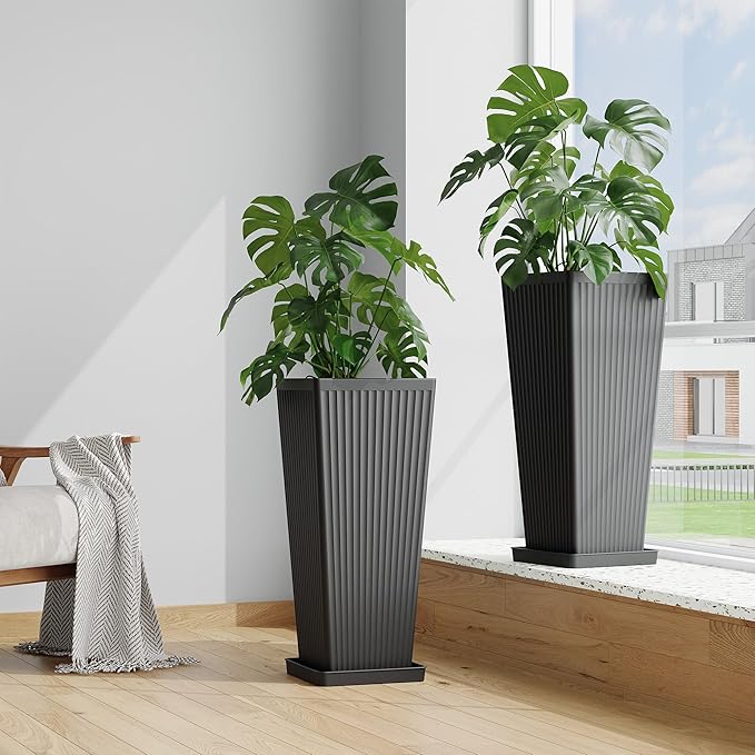 Tall Planters for Outdoor Plants Set of 2, 23.6" Large Taper Flower Plant Pots - Image 6