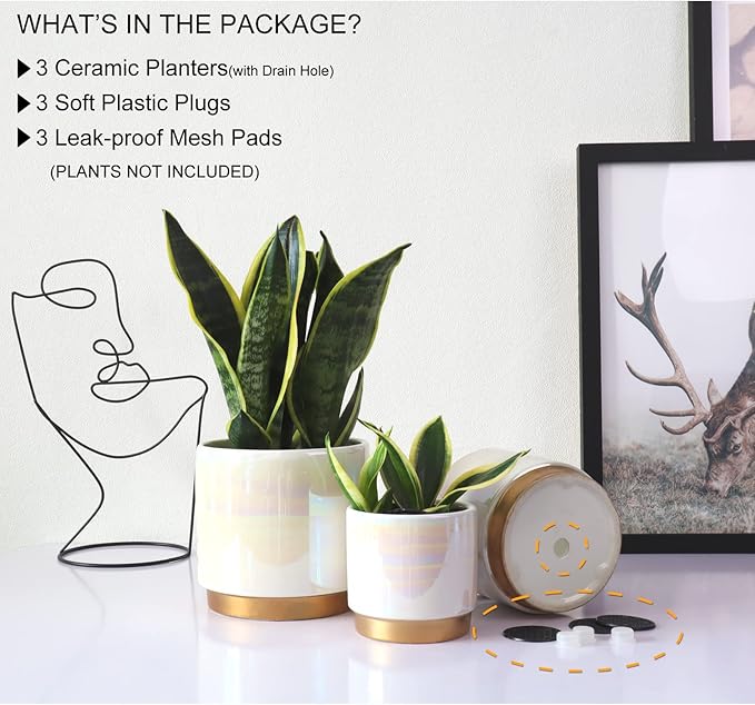 Gepege White Indoor Pots for Plants, Ceramic Planter - Image 3