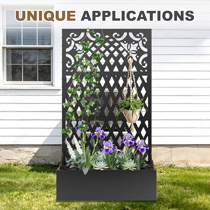 Metal Raised Garden Bed with Trellis & Privacy Screen, Modern Planter with - Image 5