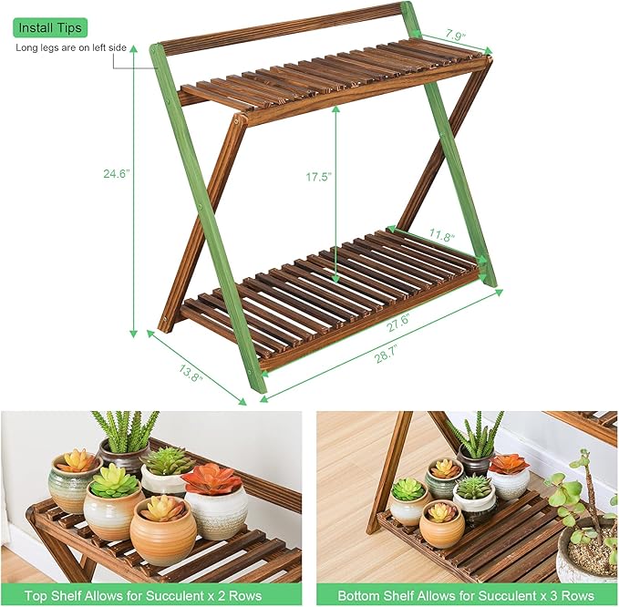 Indoor Plant Stand for Multiple Plants 2 Tier Wood Corner Plant Shelf Rack - Image 2