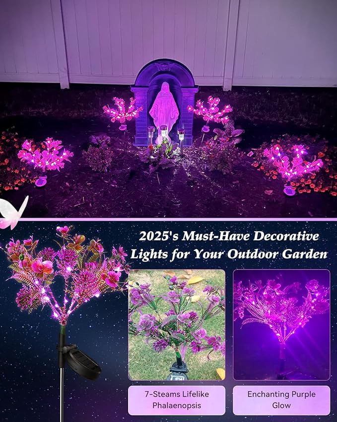 Neporal Solar Garden Lights, 6PK Purple Phalaenopsis Solar Flowers Outdoor - Image 2
