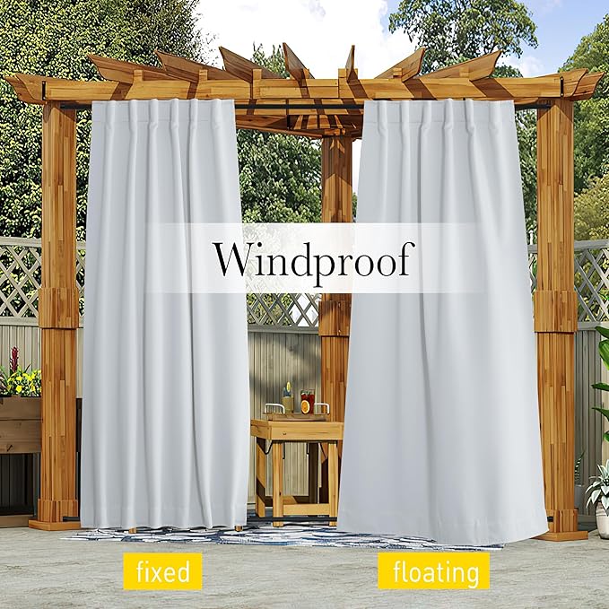 NICETOWN 2 Panels Outdoor Curtains Waterproof Pocket & Back Tab on Top & Bottom - Image 4