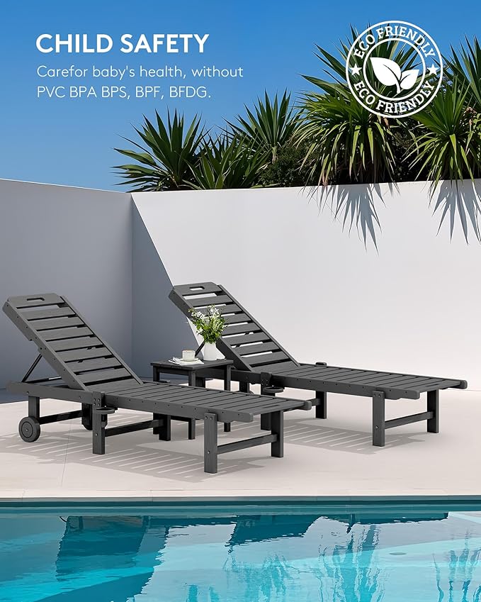 SERWALL Outdoor Chaise Lounge Set of 8, HDPE Pool Lounge Chairs - Image 8