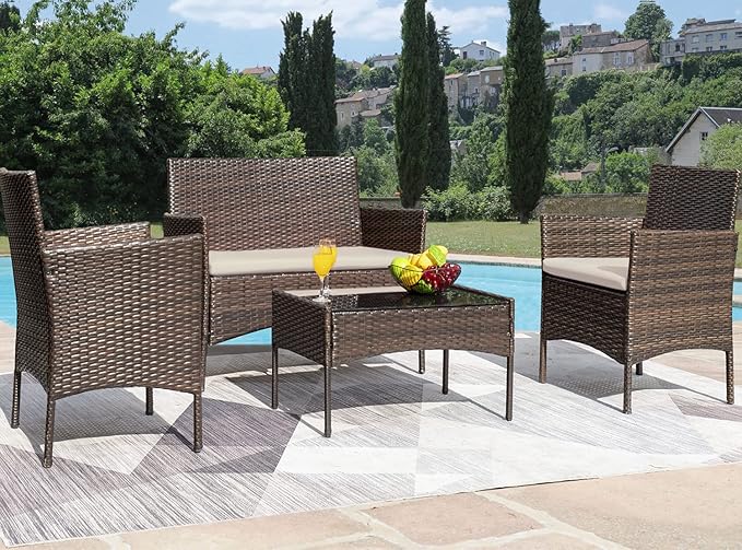 Greesum Patio Furniture 4 Pieces Conversation Sets Outdoor Wicker Rattan Chairs - Image 2