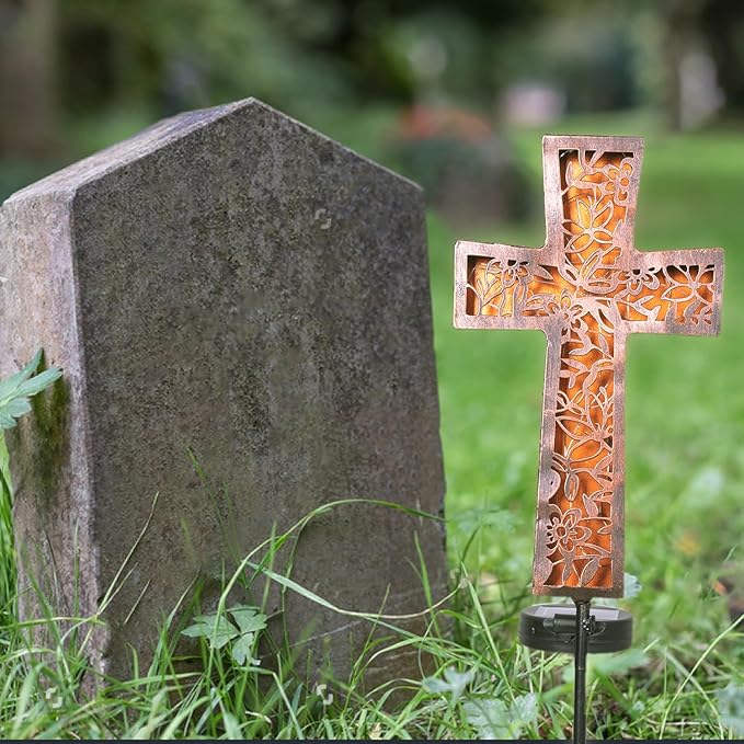 Solar Cross Garden Stake Lights 38inch Metal Outdoor Waterproof Memorial Garden - Image 2