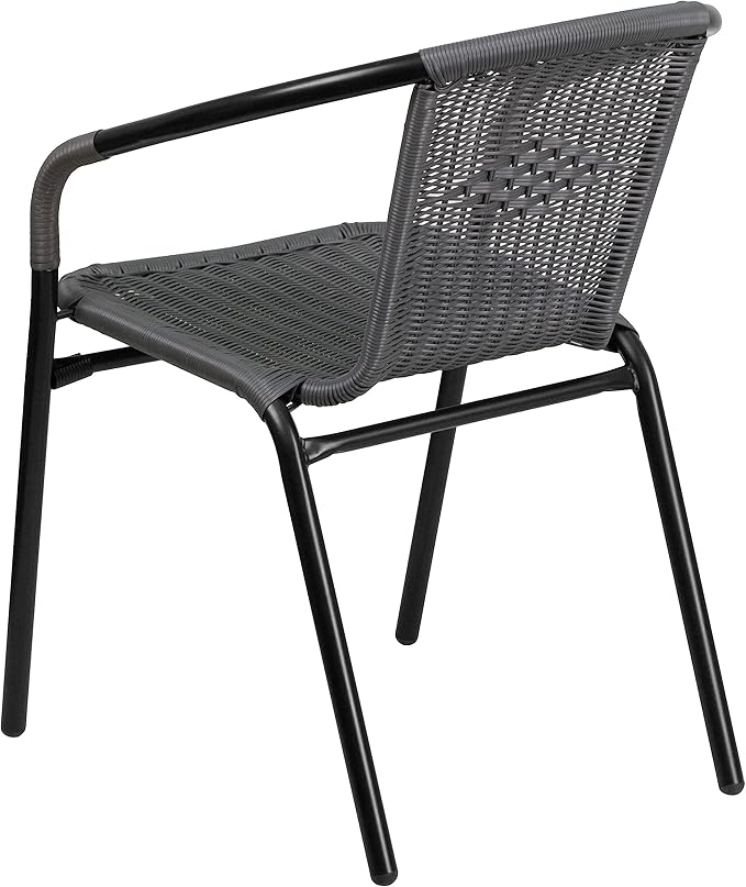 EMMA + OLIVER Set of 2 Modern Rattan Indoor/Outdoor Stack Chairs, Stacking - Image 9