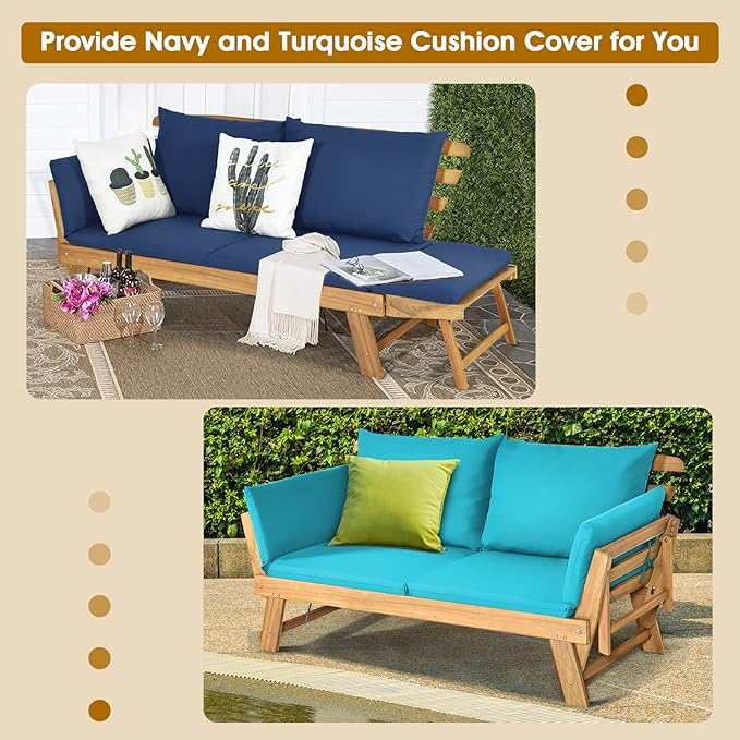 Tangkula Acacia Wood Patio Convertible Couch Sofa Bed - Image 4