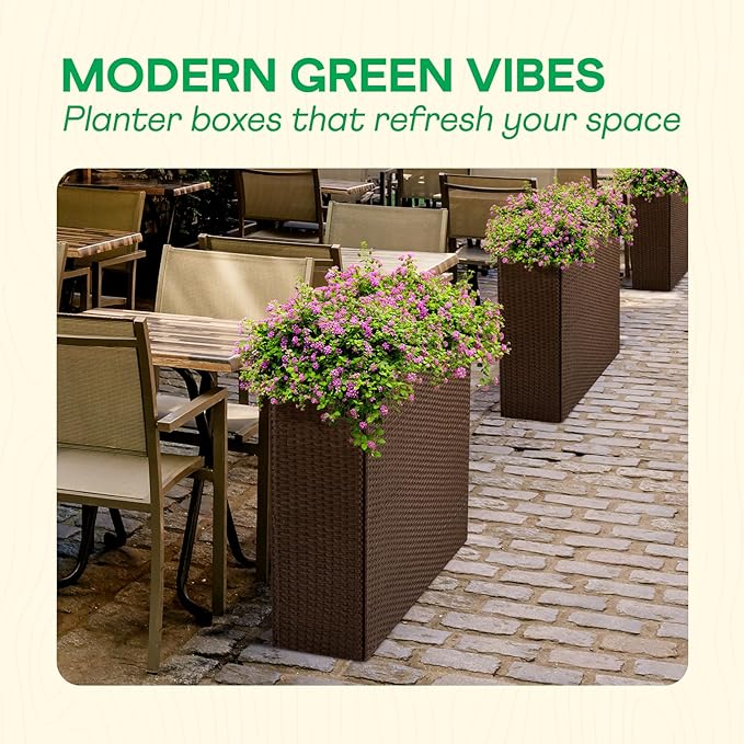 IDZO All Weather Wicker Planter Raised Garden Bed, 24 in Tall Round Rattan - Image 5