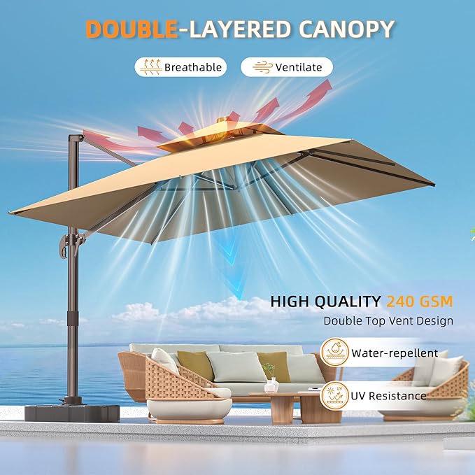 9' X 12' Patio Umbrellas Double Top Large Rectangle Umbrella Heavy Duty - Image 3