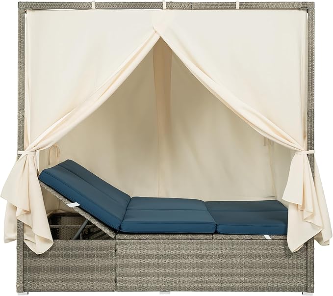 Patio Chaise Lounge, PE Rattan Outdoor Patio Wicker Adjustable Outdoor Sun Bed - Image 7