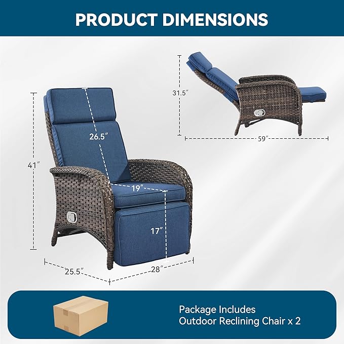 Zero Gravity Wicker Patio Recliner Chairs Set of 2 - Image 2