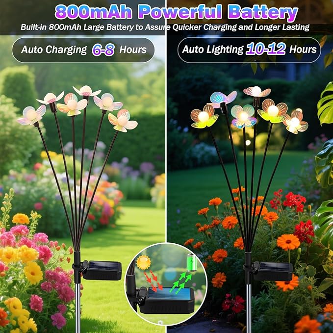 Solar Garden Lights, 6 Pack 36 LED Solar Swaying Flower Light, Waterproof - Image 3