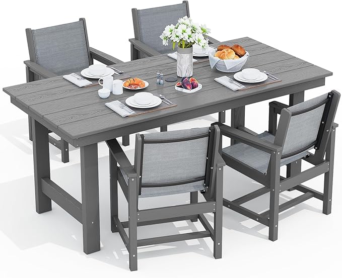 SERWALL 5 Piece Patio Dining Sets, Outdoor HDPE Dining Furniture Set by SERWALL