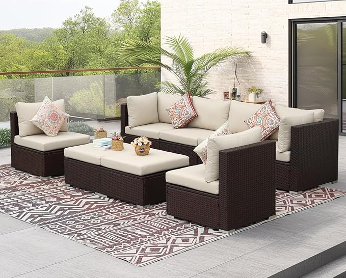 NICESOUL 8 Seat 29.3'' High Back Outdoor Furniture Set, Extra Large Rattan - Image 2