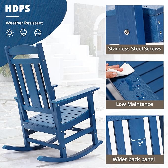 LUE BONA Outdoor Rocking Chairs Set of 2, Weather Resistant Poly Plastic Rocker - Image 4