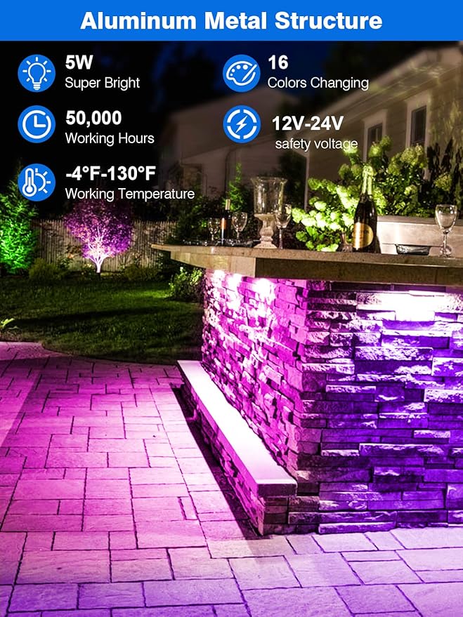 5W RGB Retaining Wall Lights 7 inch LED Hardscape Lighting Color Changing Low - Image 2