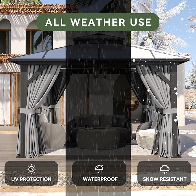 Aoxun 12'x12' Hardtop Gazebo, Aluminum Frame Permanent Pavilion - Image 5