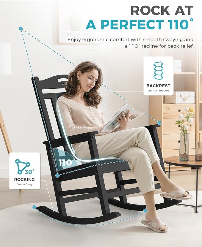 Ciokea Oversized Outdoor Rocking Chairs Set of 3, 380lbs Heavy-Duty Large Patio - Image 5