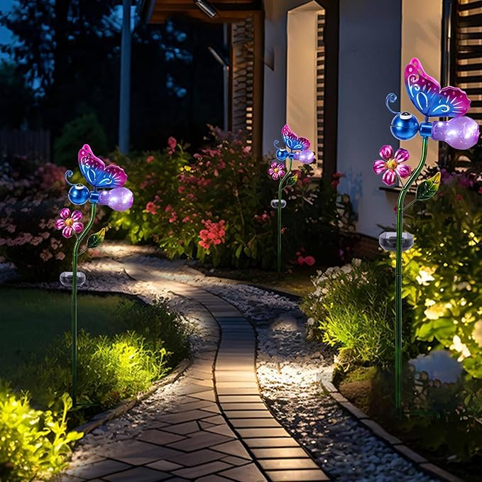 VCUTEKA Solar Garden Lights Metal Flower Decor Colorful Solar Pathway Light - Image 4