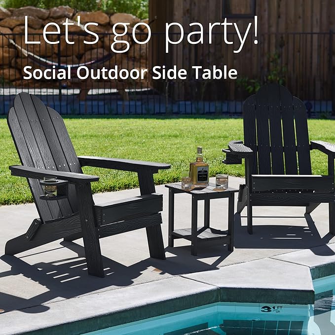 LUE BONA Adirondack Outdoor Side Table, 2-Tier Black HDPS Patio End Table - Image 5