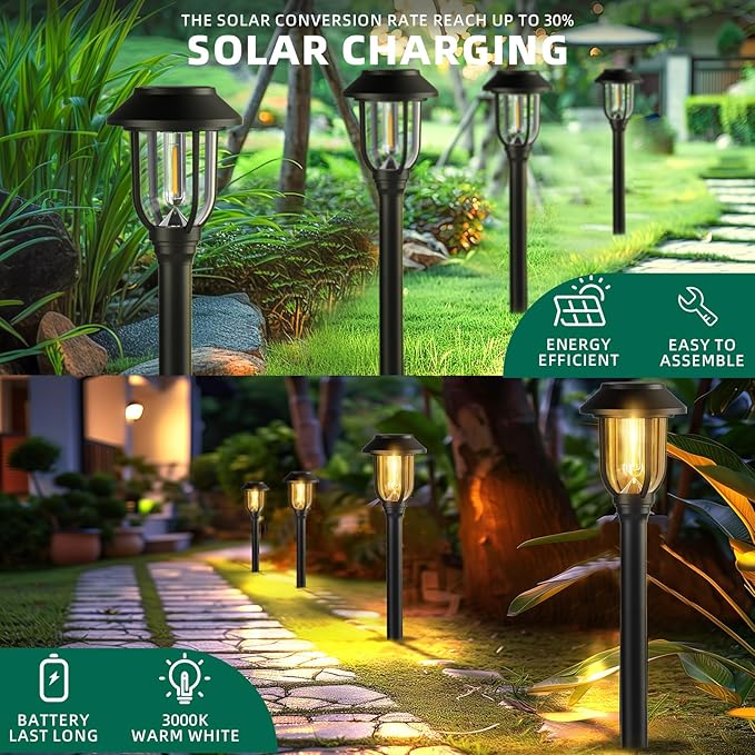 12 Pack Solar Pathway Lights Outdoor, Dusk to Dawn Solar Lights Outdoor - Image 3