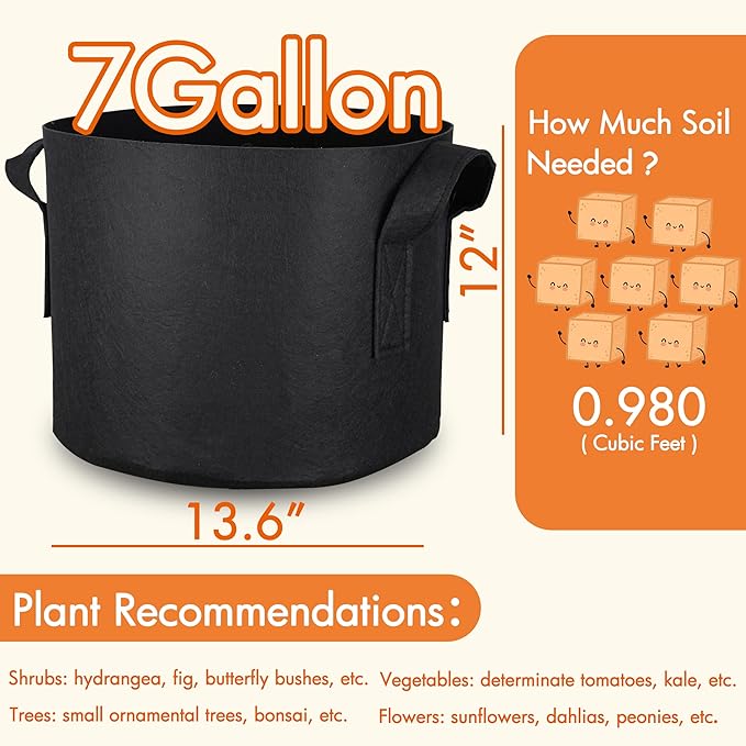 Gardzen 10-Pack 7 Gallon Grow Bags, 300G Thickened Aeration Fabric Pots - Image 2