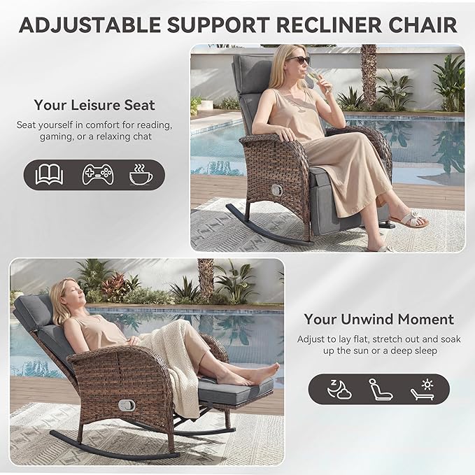 Zero Gravity Patio Rocking Wicker Recliner Chair - Image 5