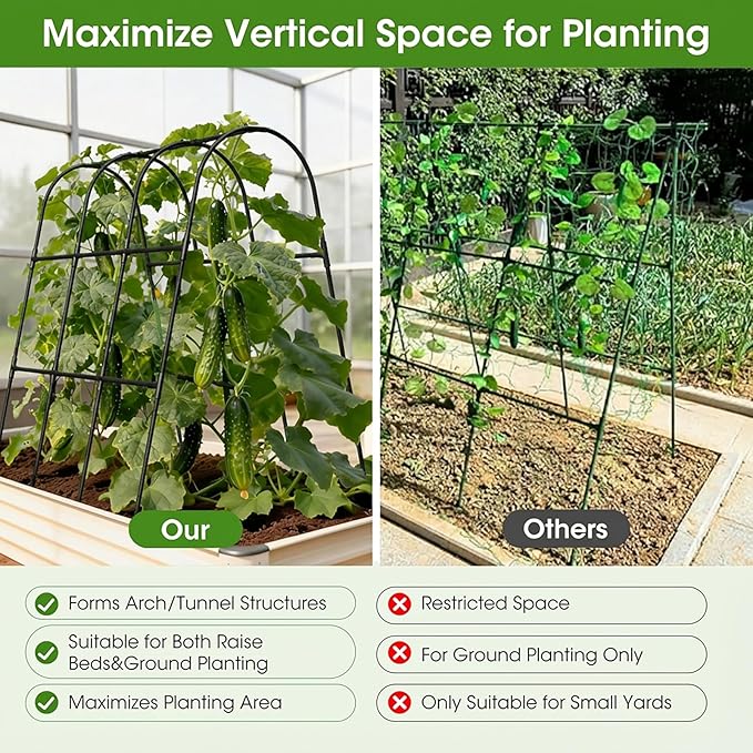 Cucumber Trellis for Raised Bed, U-Shape Garden Trellis for Climbing Plants - Image 4