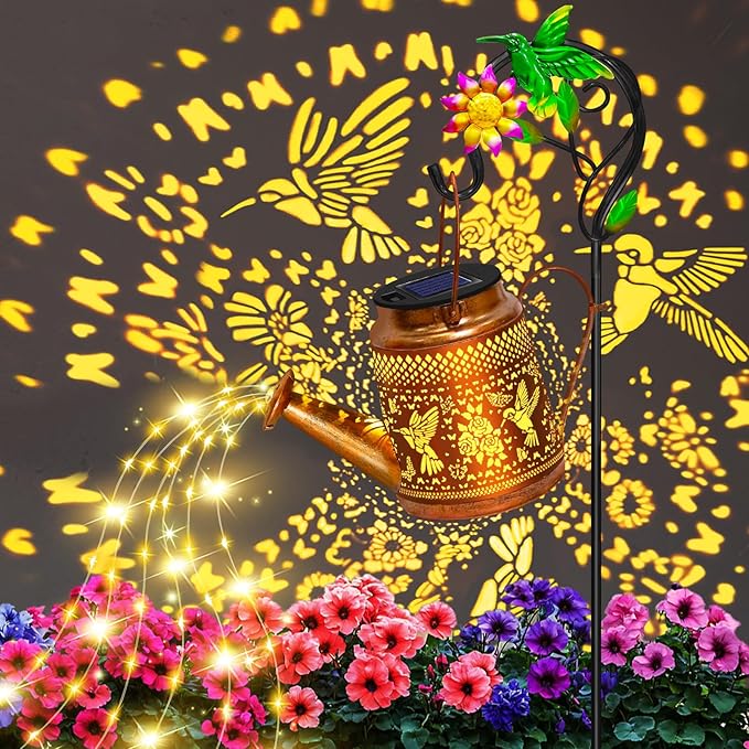 2 Packs Solar Watering Can Lights Hummingbird Garden Decor, Hanging Lanterns - Image 3
