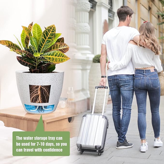 Large Self Watering Pots, 12/10/9 Plastic Planters - Image 6