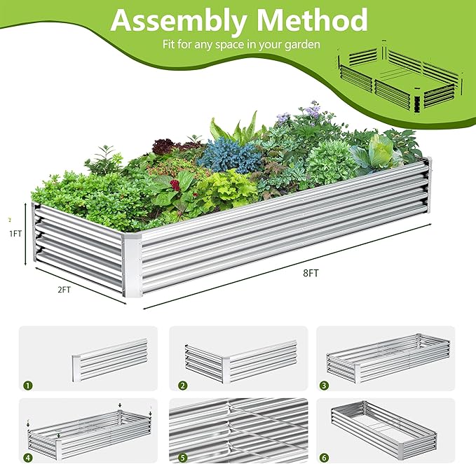 2PCS 8x2x1FT Galvanized Raised Garden Bed, Galvanized Planter Raised Garden - Image 4