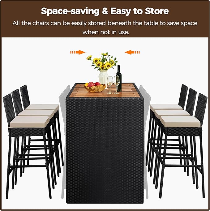 Yaheetech 7 Piece Patio Dining Set Outdoor Acacia Wood Bar Table and Chairs - Image 8