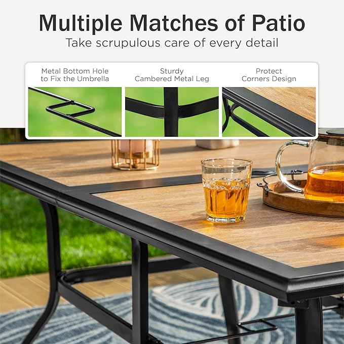 PHI VILLA Outdoor Dining Table for 6, Modern Long Furniture for Patio - Image 5